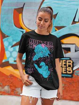 Футболка з аніме принтом Мисливець × Мисливець оверсайз (S/M/L) Чорний AnimeJ0927 Дніпро