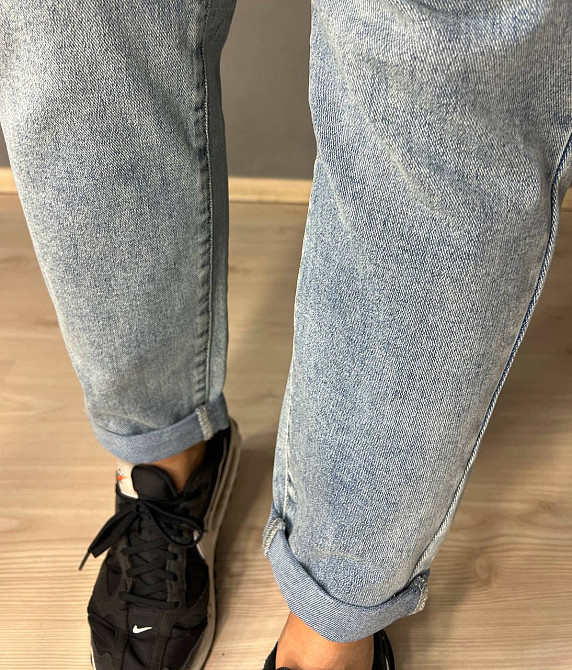 Джинсы женские I8 10029 МОМ талия на резинке со шнурком стрейчевые увеличенные голубые, голубой, 31, Одесса - изображение 3