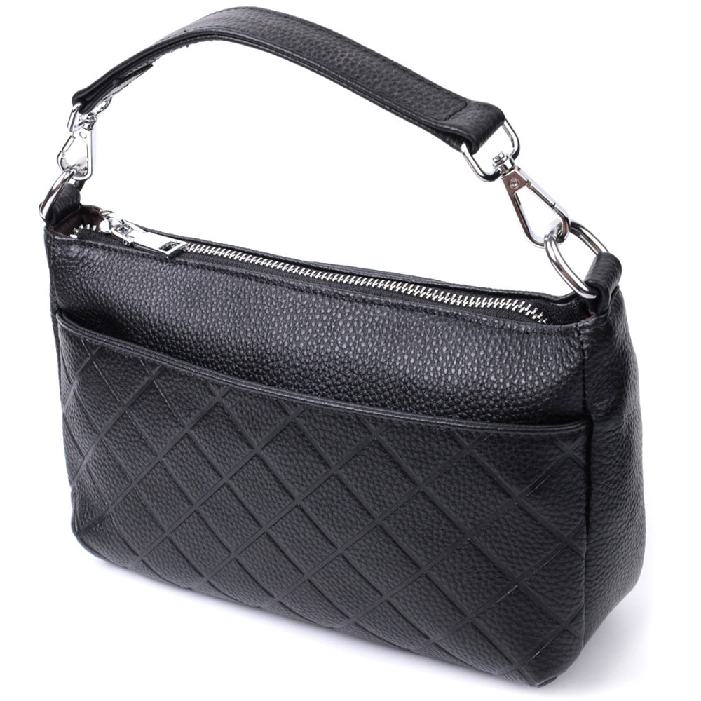 Елегантна сумка для жінок на три відділення з натуральної шкіри Vintage 22805 Чорний Київ - фото 1