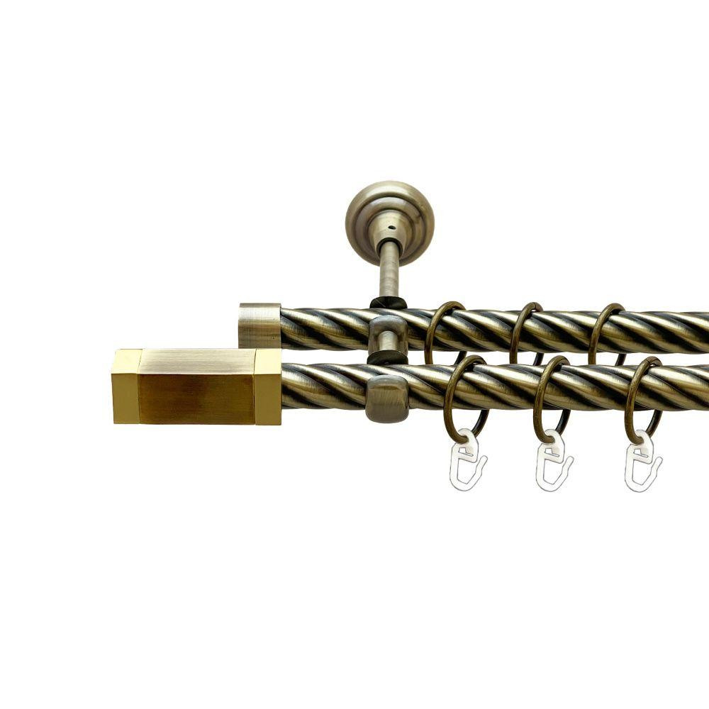 Карниз Orvit Квадро металевий дворядний відкритий скручена труба кільце металеве Антик 19\19 мм 240 см Львов - изображение 1