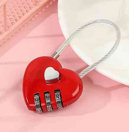 Замок кодовий у формі серця червоний, міні замок для валізи, рюкзака, шафи Київ