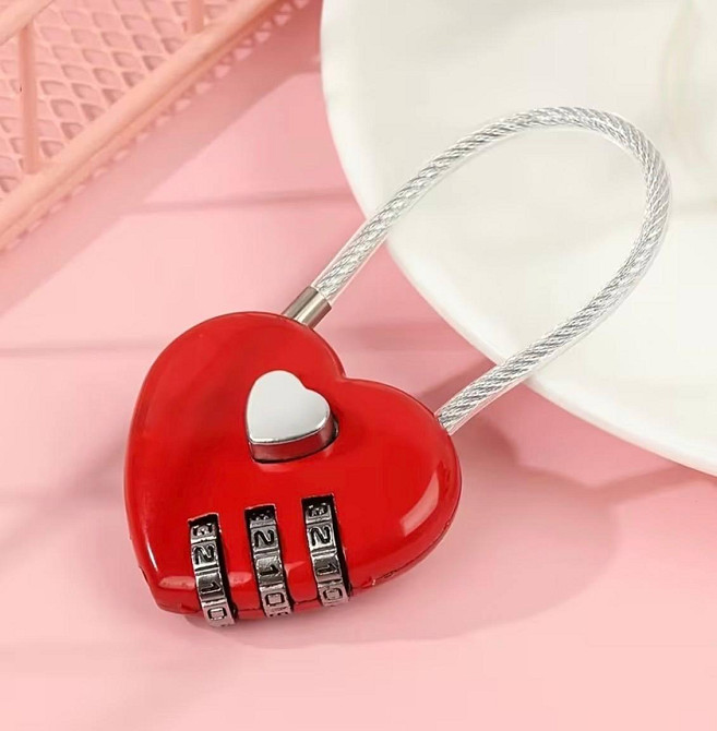Замок кодовий у формі серця червоний, міні замок для валізи, рюкзака, шафи Київ - фото 1