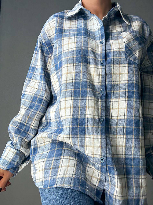 Сорочка жіноча YZY 7765 в клітинку оверсайз широка варена, блакитний, one size Київ - фото 17