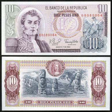 Колумбія / Colombia 10 pesos oro 1980 Pick 407 UNC Полтава - фото 1