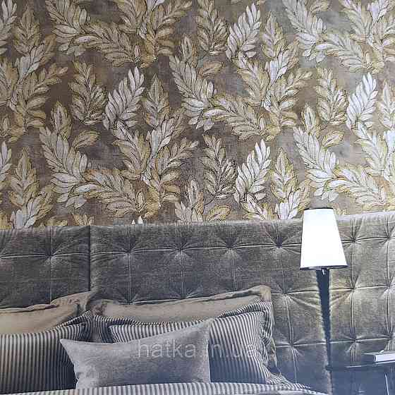 Шпалери метрові вінілові на флізелін 24 Carati Cristiana Masi листя великі золотисті на коричневому Київ