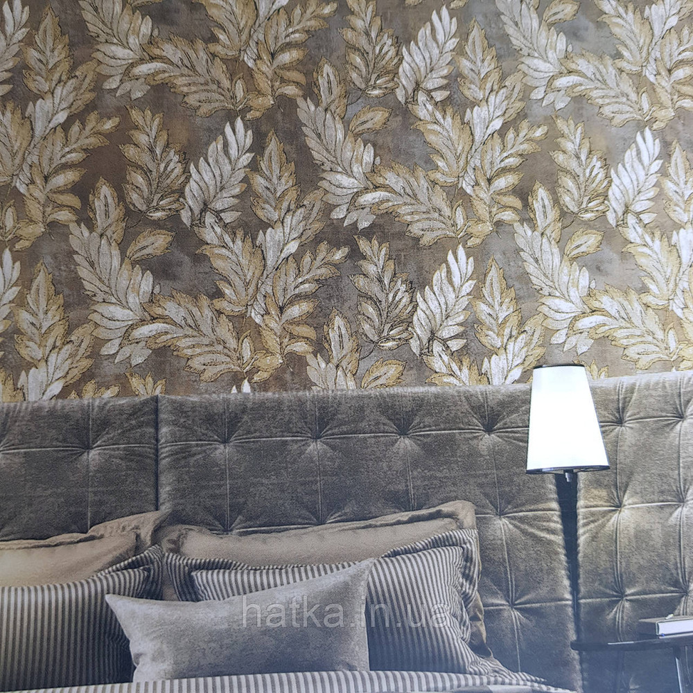 Шпалери метрові вінілові на флізелін 24 Carati Cristiana Masi листя великі золотисті на коричневому Київ - фото 1