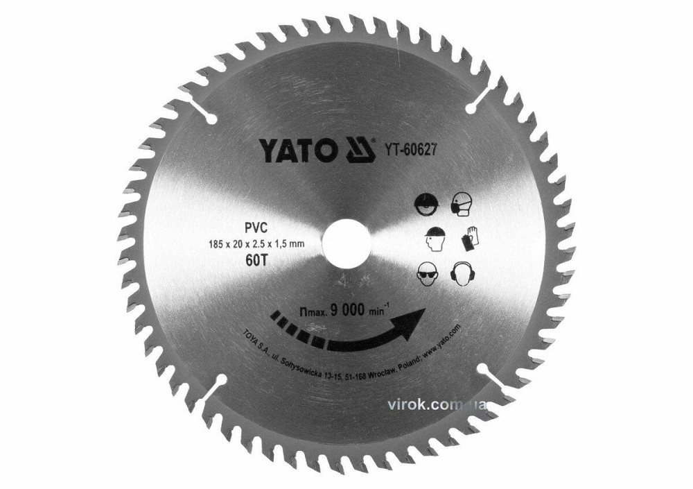 Диск пиляльний по ПВХ YATO: Ø=185х2.5x20 мм, 60 зубців, R.P.M до 9000 1/хв [25/50] Одесса - изображение 1