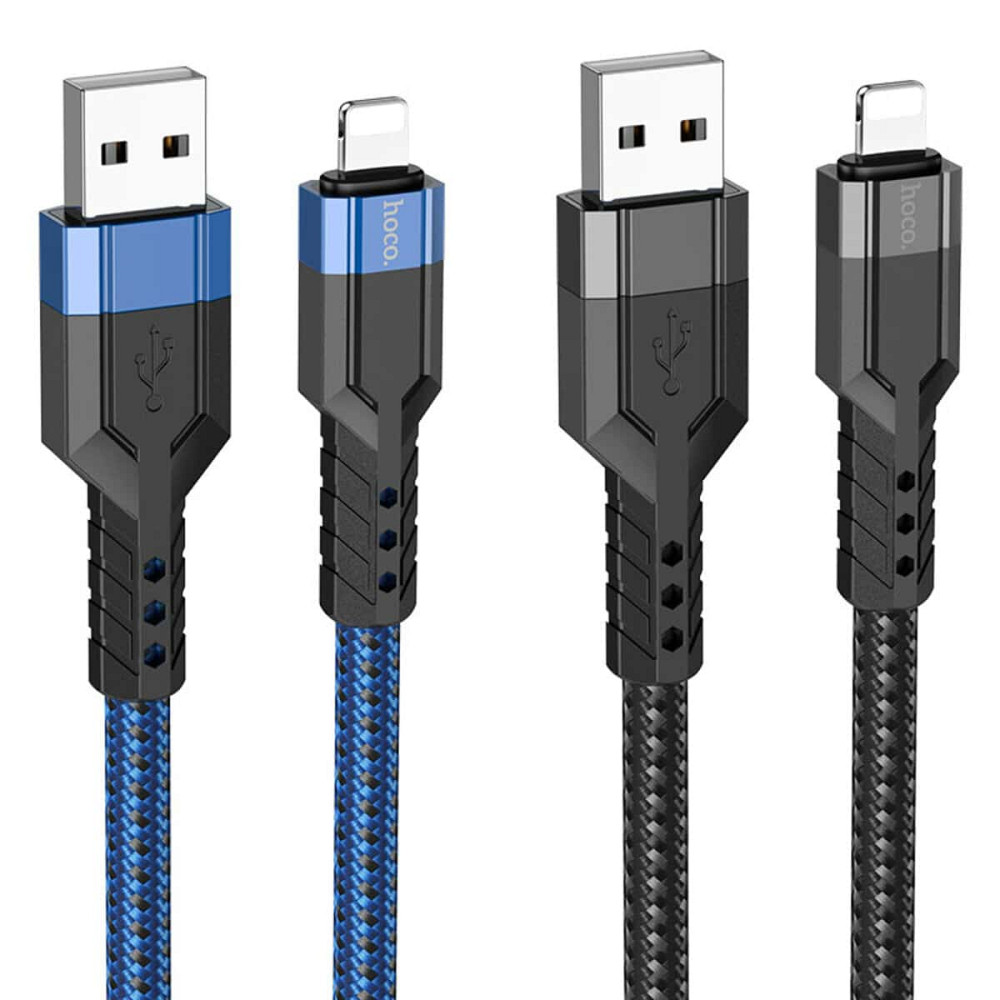 Кабель HOCO U110 USB to iP 2.4A, 1.2m, nylon, aluminum connectors, Black Киев - изображение 3