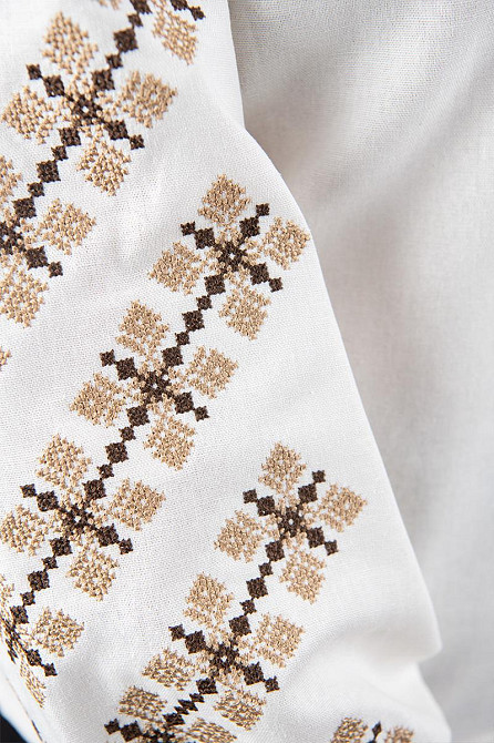 Вишиванка жіноча, лляна, з довгим рукавом, молочна топ Київ - фото 3