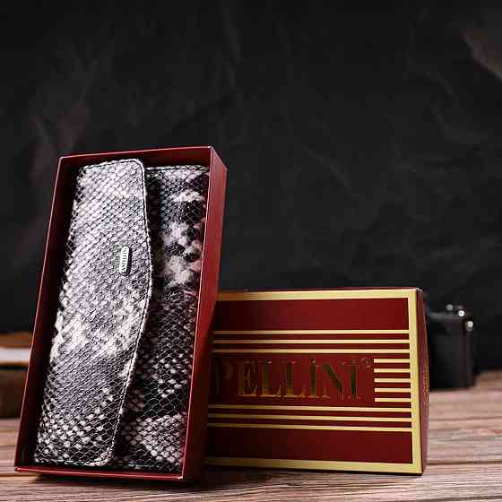 Жіноче фактурне портмоне з натуральної шкіри з тисненням під змію Різнокольорове (CANPELLINI) Київ