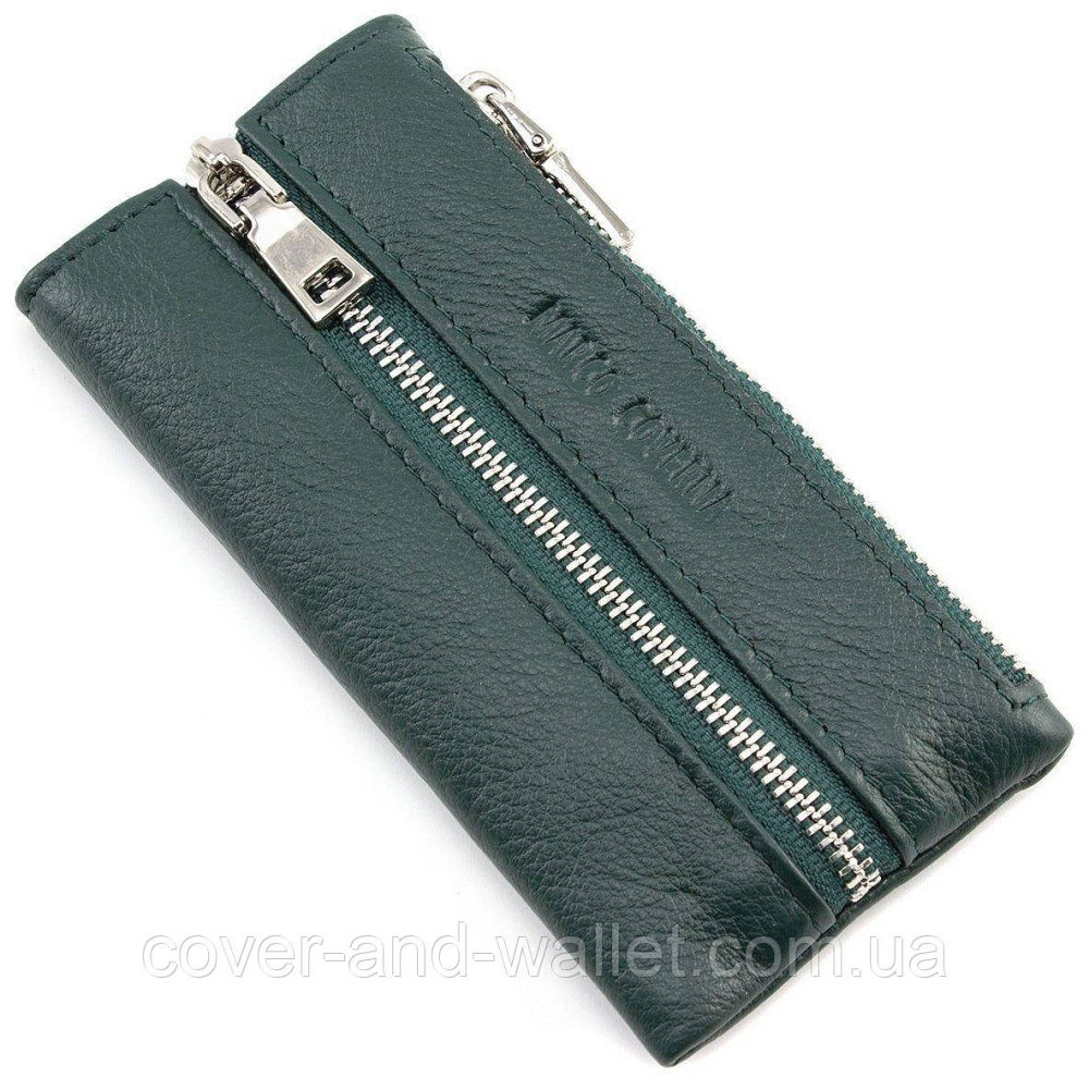 Зеленая кожаная ключница на молнии с карабинами Marco Coverna Киев - изображение 6