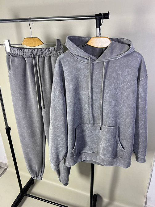 Костюм жіночий Joy One 8899 варений тай-дай спортвний худі з капюшоном брюки джоггери на резинці сірий, сірий, L Київ - фото 2