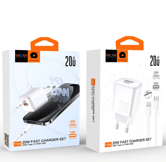 Мережевий зарядний пристрій з кабелем WUW-T104L PD20W A+C Lightning kit Одеса