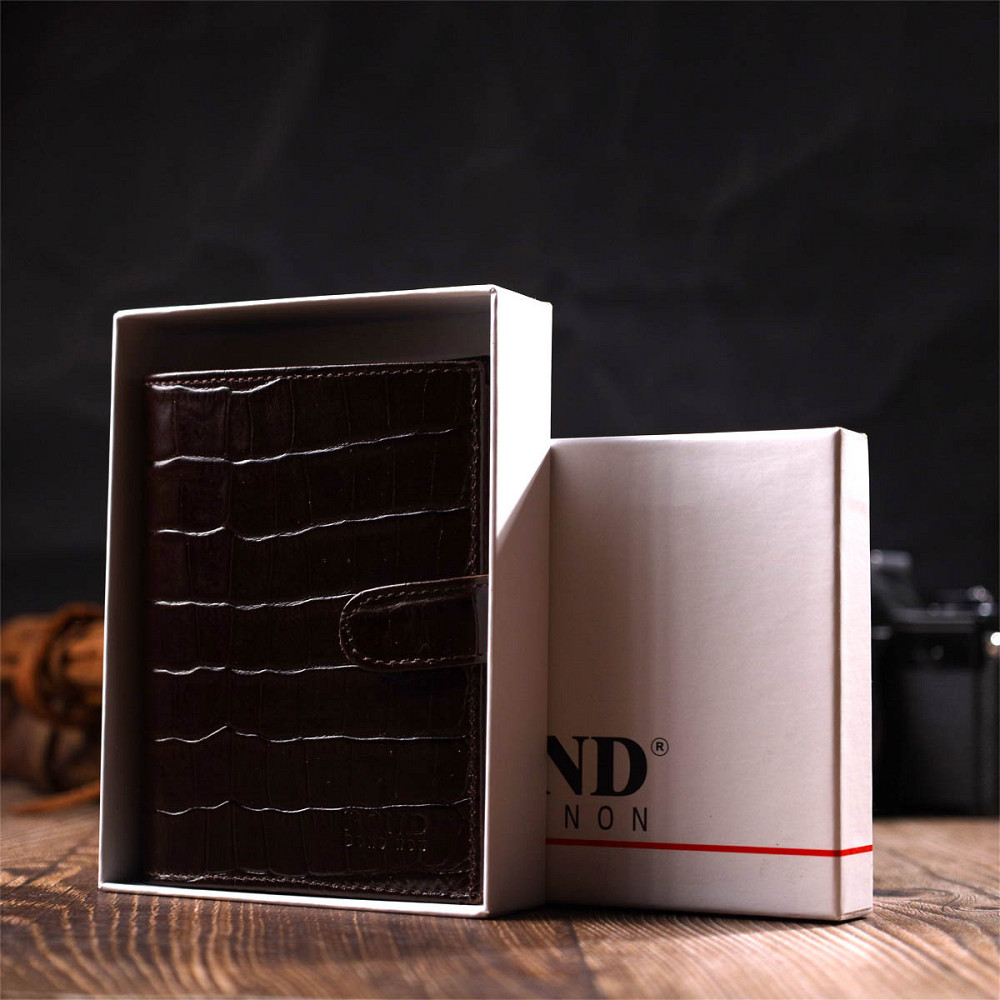 Портмоне фактурне для чоловіків з натуральної шкіри з тисненням під крокодила Коричневий (BOND) Київ - фото 4