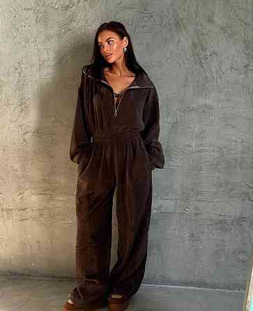 Жіночий теплий оверсайз комбінезон Фліс Полар Шоколад Одеса