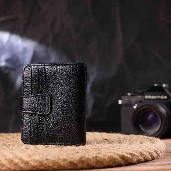 Стильний гаманець із натуральної зернистої шкіри Чорний (CANPELLINI) Київ