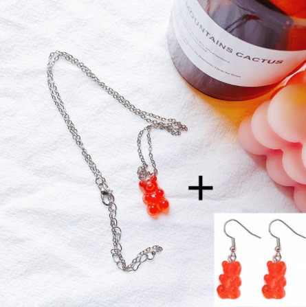 Украшения с мишками красные (ближе к коралловому), кулон + серьги, размер мишки 1,6*1см, смола Киев - изображение 1