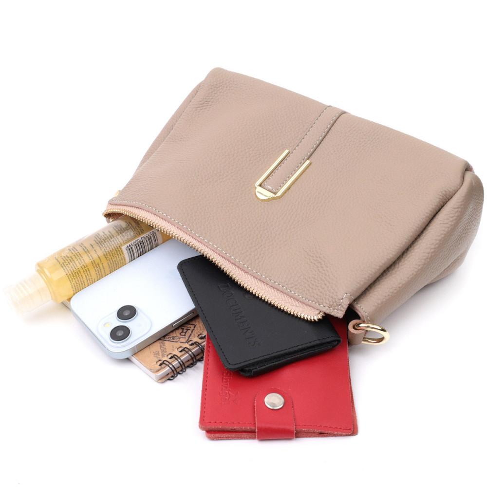 Шкіряна жіноча сумка з металевою прикрасою по середині Vintage 22609 Бежева Київ - фото 10