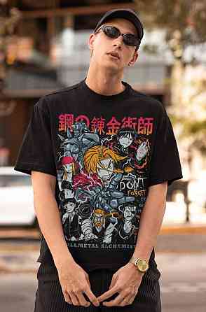 Футболка чоловіча з аніме принтом Сталевий алхімік оверсайз (S/M/L) Чорний AnimeJ1035 Дніпро