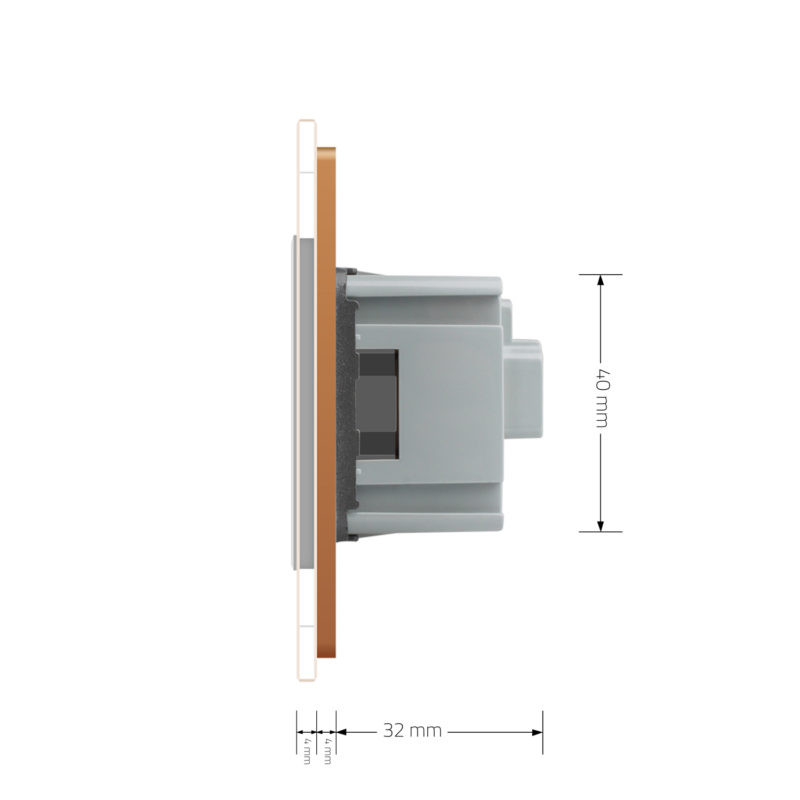 LIVOLO Електрична розетка з заземленням LIVOLO, сіра з золотою рамкою, шторки, скло, 250В 16А ( Коломия - фото 9