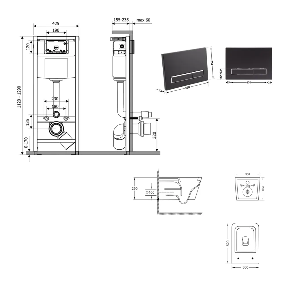 Готове рішення Qtap для ванної кімнати: підвісний унітаз Crow Ultra Quiet 520×360×290 + комплект інсталяції Nest 4 в 1 (лінійна Київ - фото 10