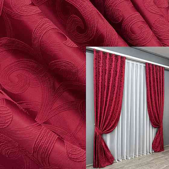 Комплект готовых штор VR-Textil Жаккард № 1739ш Рубиновый 150х285 см 2 шт (33-0641) Киев