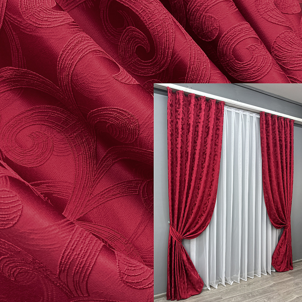 Комплект готовых штор VR-Textil Жаккард № 1739ш Рубиновый 150х285 см 2 шт (33-0641) Киев - изображение 1