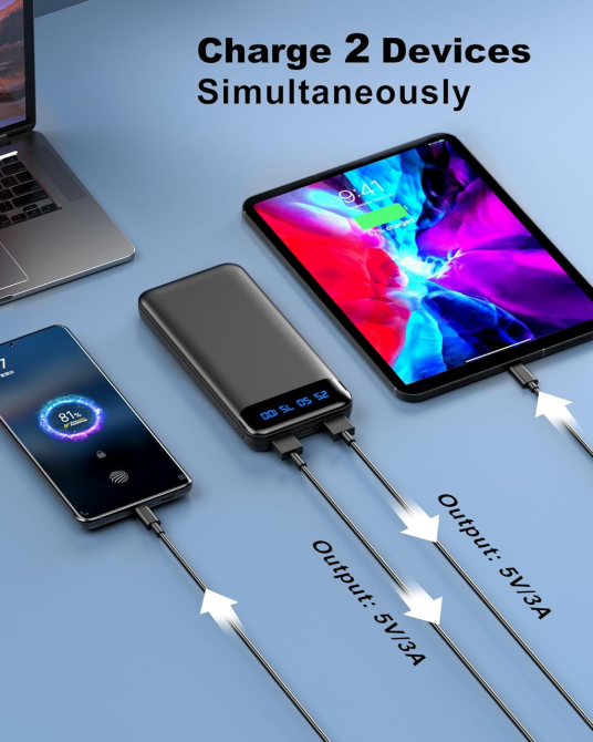 Портативний зарядний пристрій Power Bank, 2 шт., 16000 мАг, швидка зарядка 3A, найтонший акумуляторний блок, зарядний пристрій Київ - фото 5