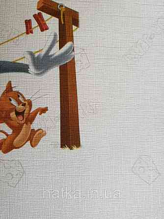 Шпалери вінілові на флізеліні AdaWall Ada Kids метрові дитячі Том і Джеррі сюжети написи на білому Київ