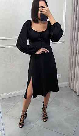 Жіноче святкове плаття з розрізом турецький жатий шовк Чорний, 48/50 Одеса