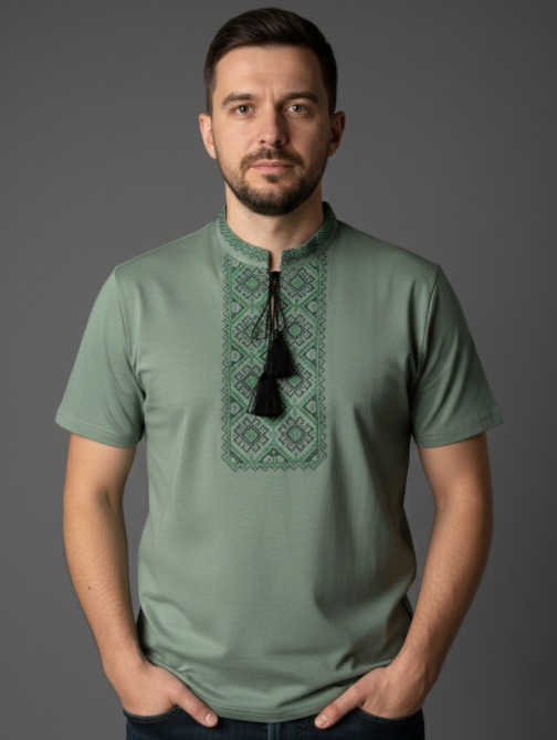 Футболка вишиванка оливкового  кольору хакі Київ - фото 1