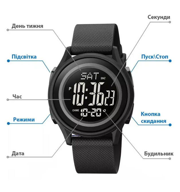 Чоловічий спортивний наручний годинник Skmei 1893 (Чорний з чорним циферблатом) Вінниця - фото 9