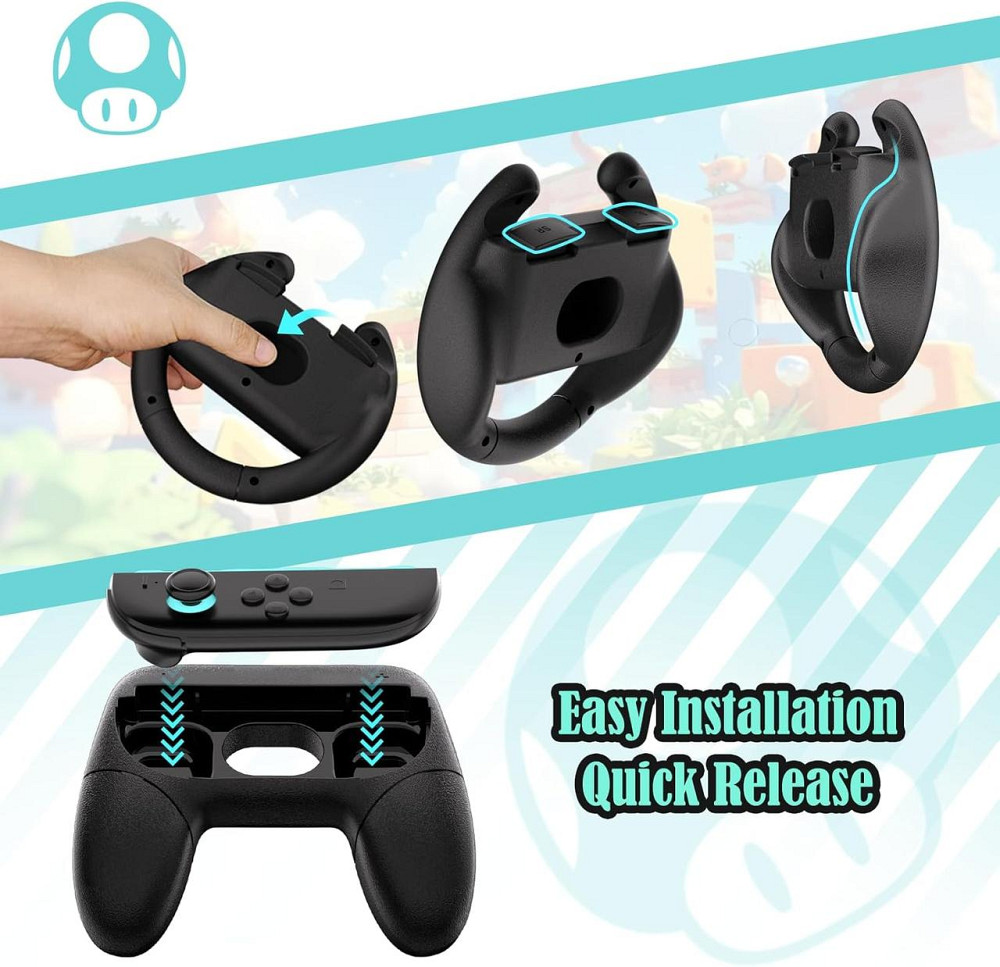 Кермо HEYSTOP 4-in-1 для Nintendo Switch 2 Joy-Con Grip чорний комплект 2 керма+2 ручки для Mario Kart 8 Deluxe Київ - фото 5