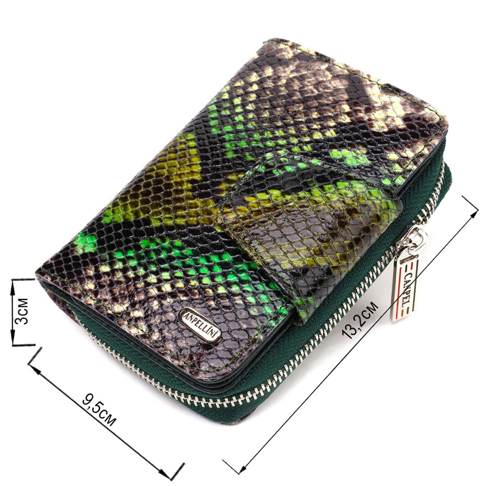 Женское фактурное вертикальное портмоне с монетницей на молнии из натуральной кожи с тиснением под змею (CANPELLINI) Киев - изображение 7