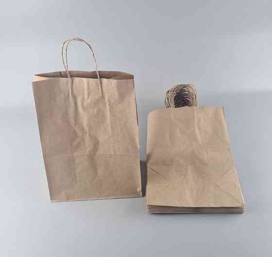 Пакет бумажный с ручками коричневый 35см 25см 14см бурый 25 штук Харків