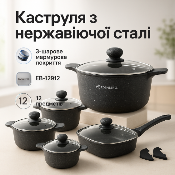 Набор кастрюль сталь, Кастрюли с прозрачными крышками, Набор кастрюль качественных с крышками NT-31 Львов