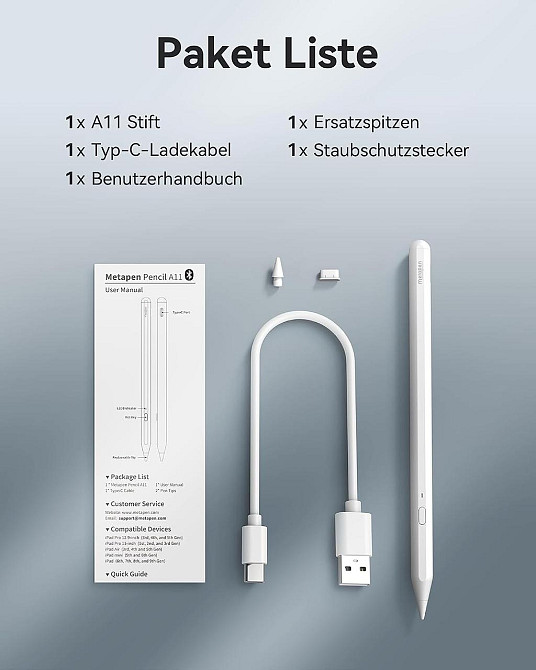 Стилус Metapen A11 для Apple iPad 2018–2026 Palm Rejection Pixel Precision швидке заряджання Білий Дніпро - фото 5