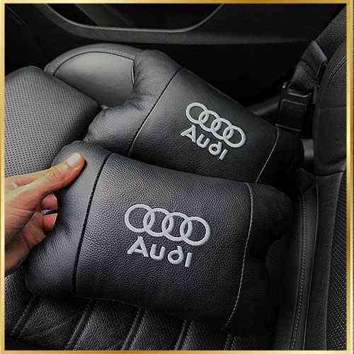 Набір автоподушок 2шт на підголівник Audi з натуральної шкіри чорні + брелок у подарунок Київ