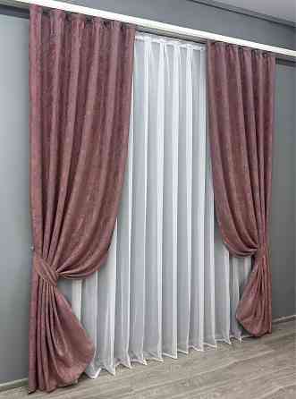Комплект готовых штор VR-Textil Жаккард Sultan YL № 1209ш Малиново-серый 100х270 см 2 шт (31-515) Киев