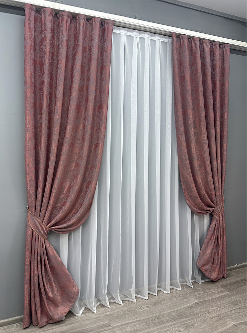 Комплект готовых штор VR-Textil Жаккард Sultan YL № 1209ш Малиново-серый 100х270 см 2 шт (31-515) Киев - изображение 3