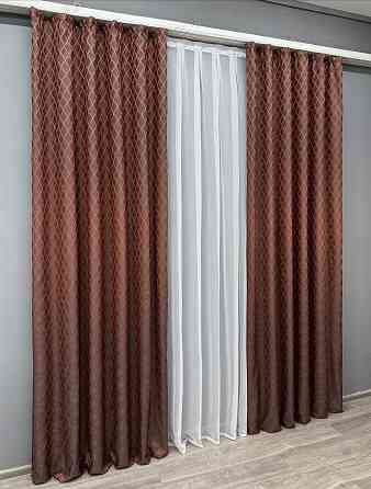 Комплект готових штор VR-Textil Жакард RUBI № 1762ш Графітовий з теракотовим 150х300 см 2 шт (33-0717) Київ