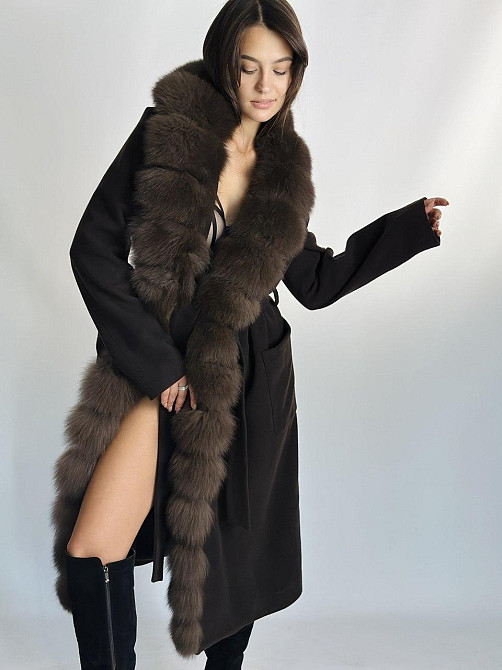 Женское кашемировое пальто с мехом по всей длине Шоколад, 48 Харьков - изображение 7