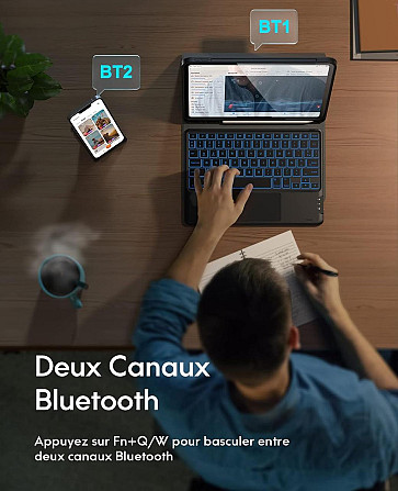 Чехол с Bluetooth клавиатурой Earto для планшета iPad Air/Pro 11, серый, подсветка клавиш, раскладка AZERTY Киев - изображение 15