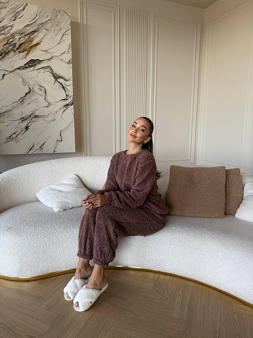 Жіноча затишна піжама-двійка: кофта та штани махра тедді Шоколадний, 42/46 Одеса - фото 5