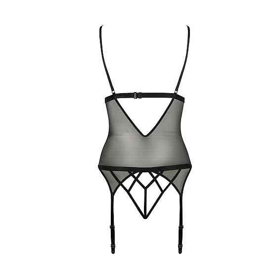 Корсет с открытой грудью Passion DIABOLINA CORSET S/M, black, пажи, трусики, полупрозрачный Sex Aura Киев