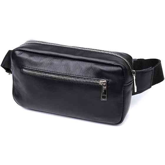 Прямоугольная сумка-бананка для мужчин из натуральной глянцевой кожи Shvigel 22825 Черная Киев