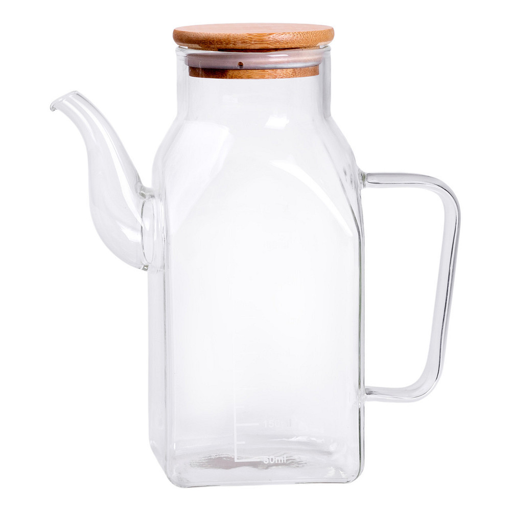 Скляна пляшка для олії 750 мл з ручкою та бамбуковою кришкою HP-34-4 Київ - фото 1