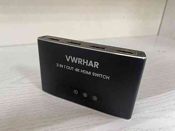 Перемикач HDMI Switch VWRHar 3 в 1 вихід 4K UHD, алюмінієвий комутатор із ручним керуванням та USB-живленням [Б/В] Київ
