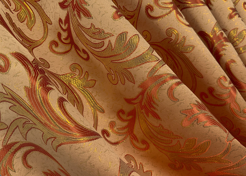 Комплект готовых штор VR-Textil Жаккард Завиток с люрексом № 1646ш Оранжевый с золотистым 145х170 см 2 шт (35-0258) Киев - изображение 10
