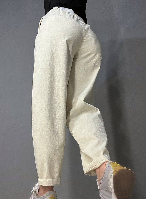 Брюки женские A-N 712 МОМ jeans широкие бананы облегченный тонкий коттон с ремнем молочные, молочний, M Киев - изображение 5